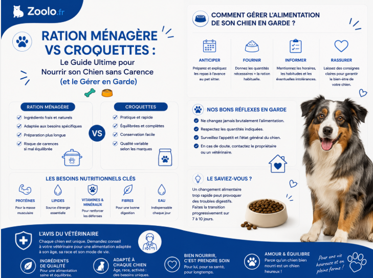 Ration Ménagère vs Croquettes : Le Guide pour Nourrir son Chien sans Carence (et le Gérer en Garde) 🐶🍲