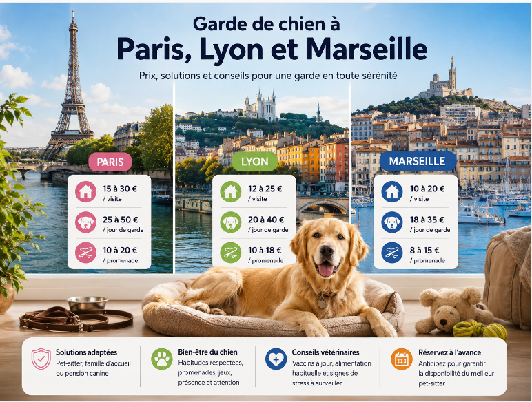 🐶 Garde de chien à Paris, Lyon et Marseille : prix, conseils et solutions complètes