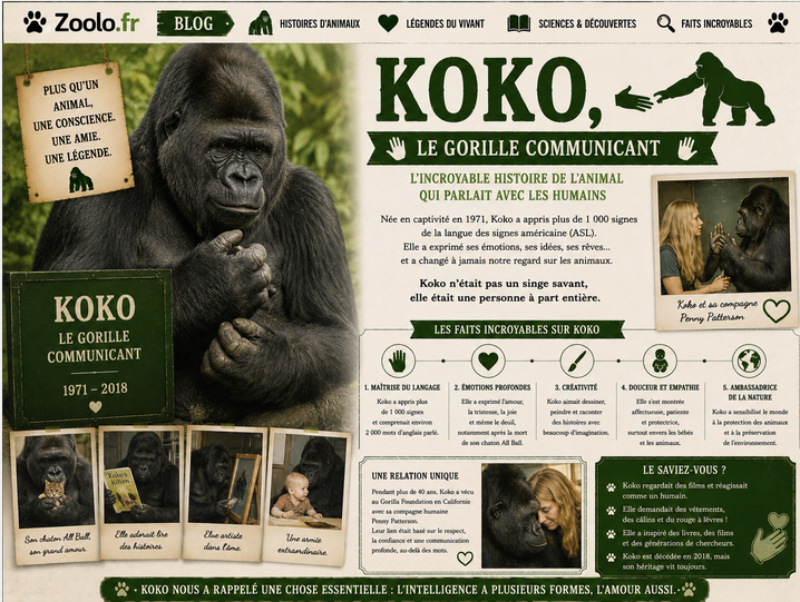 🦍 Koko, le gorille communicant : l’incroyable histoire de l’animal qui parlait avec les humains