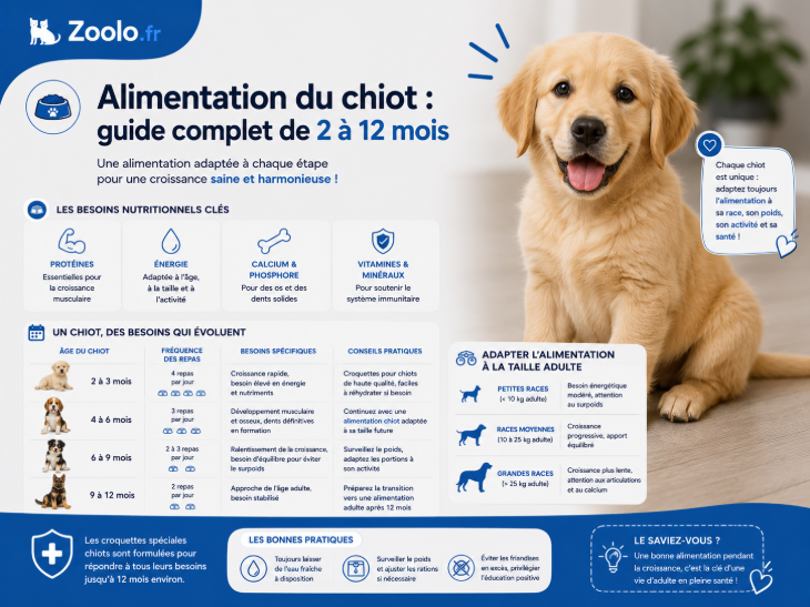 🐶 Alimentation du chiot : guide complet de 2 à 12 mois