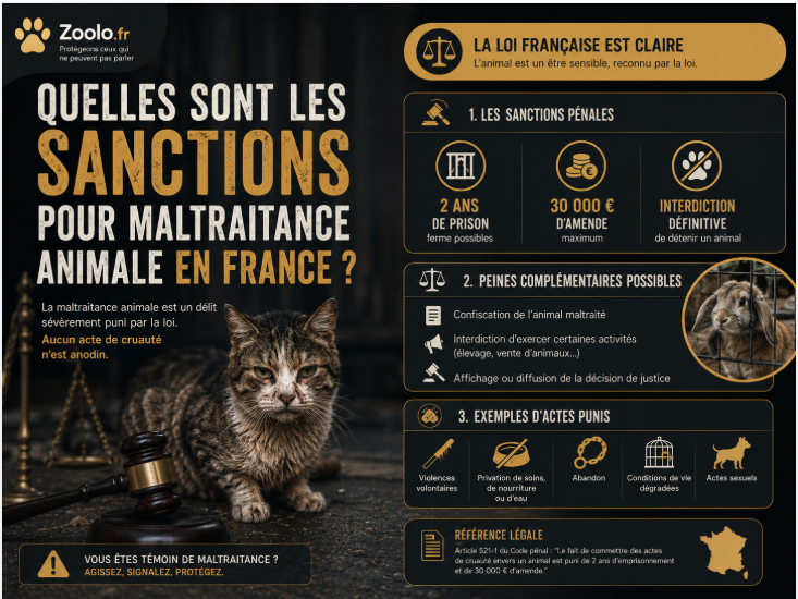 ⚖️ Maltraitance animale : quelles sanctions prévoit la loi en France ?