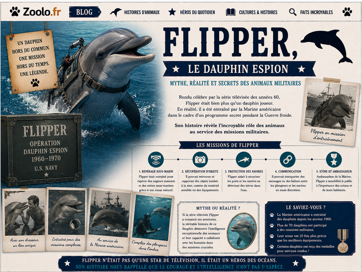🐬 Flipper, le dauphin espion : mythe, réalité et secrets des animaux militaires