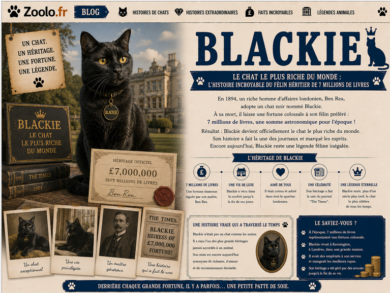 🐱 Blackie, le chat le plus riche du monde : l’histoire incroyable du félin héritier de 7 millions de livres