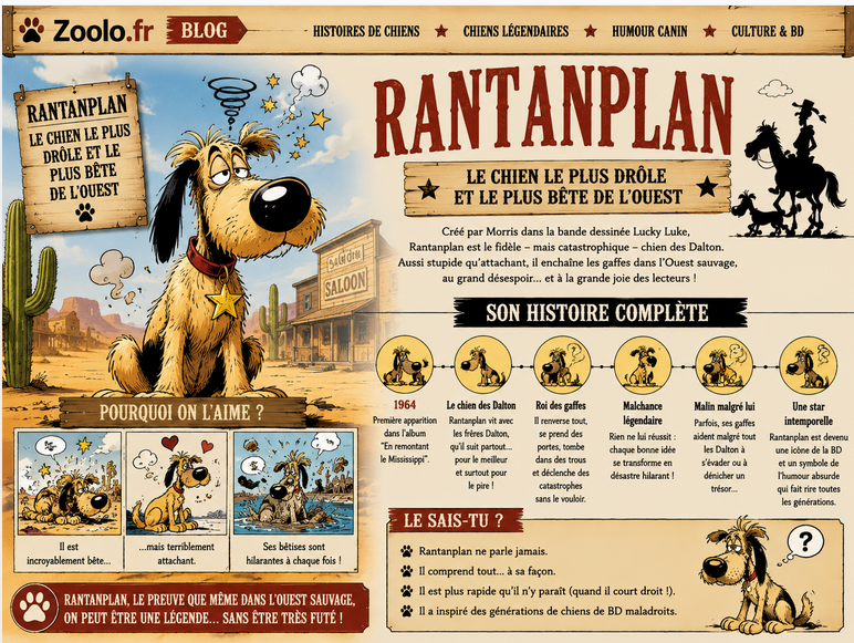 🐶 Rantanplan : le chien le plus drôle et le plus bête de l’Ouest (histoire complète)
