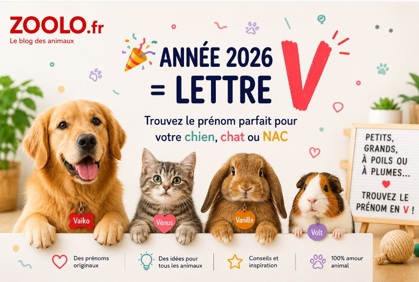 🎉 Année 2026 = lettre V ! Trouvez le prénom parfait pour votre chien, chat ou NAC