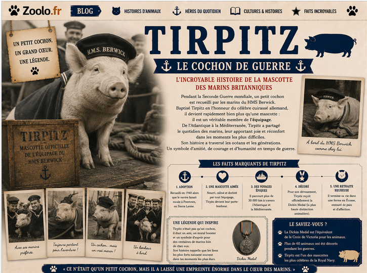 🐷 Tirpitz, le cochon de guerre : l’incroyable histoire de la mascotte des marins britanniques