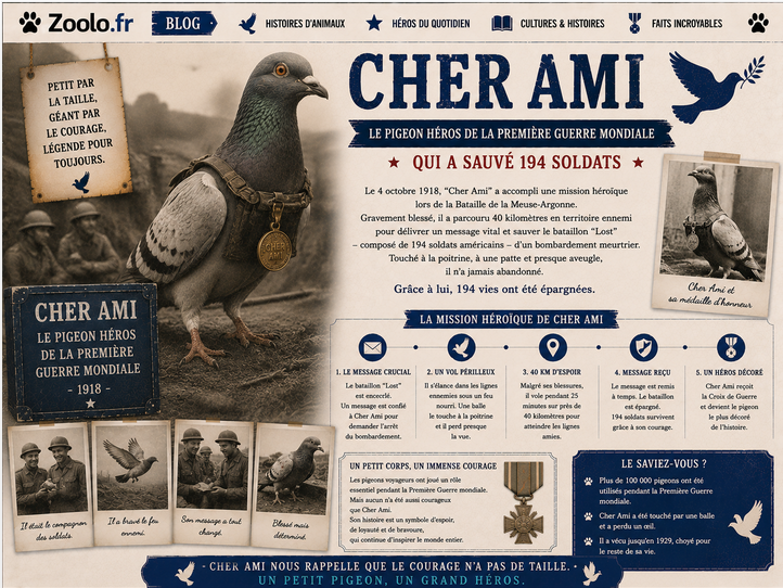 🕊️ Cher Ami : le pigeon héros de la Première Guerre mondiale qui a sauvé 194 soldats