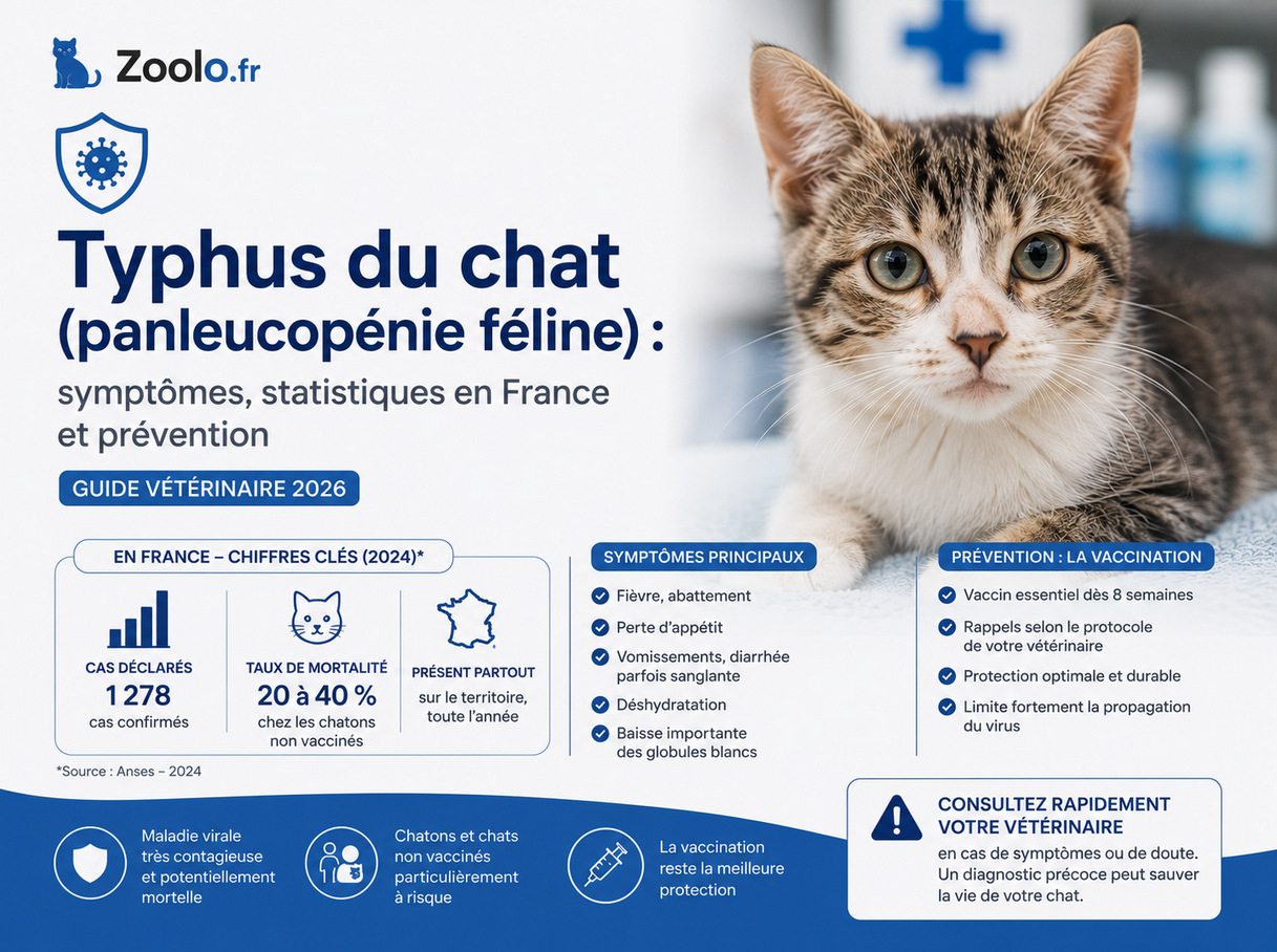 🐱 Typhus du chat (panleucopénie féline) : symptômes, statistiques en France et prévention (guide vétérinaire 2026)