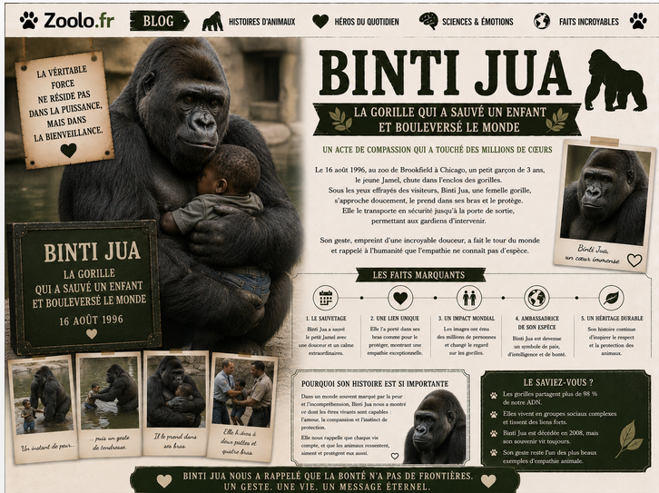 🦍 Binti Jua : la gorille qui a sauvé un enfant et bouleversé le monde
