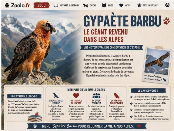 🦅 Le gypaète barbu : le géant revenu dans les Alpes