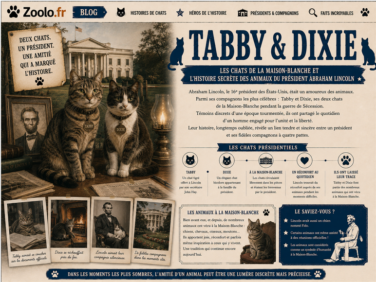 🐱 Tabby et Dixie : les chats de la Maison-Blanche et l’histoire secrète des animaux du président Abraham Lincoln