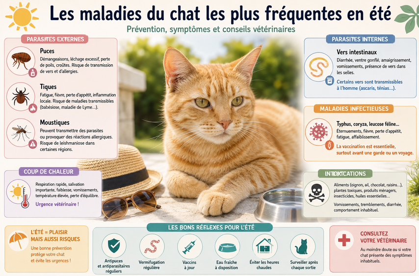 Les maladies du chat les plus fréquentes en été : prévention, symptômes et conseils vétérinaires
