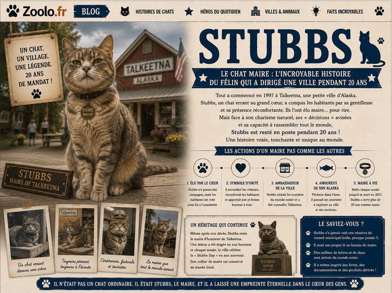 🐱 Stubbs, le chat maire : l'incroyable histoire du félin qui a dirigé une ville pendant 20 ans