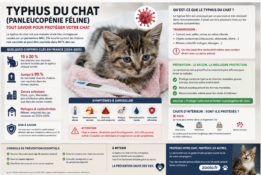 🐱 Typhus du chat (panleucopénie féline) : symptômes, statistiques en France et prévention (guide vétérinaire 2026)
